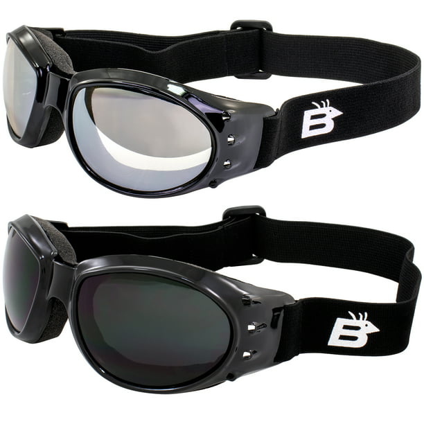 2 Motorcycle Riding Padded Goggles-Sun Glasses-SUPER DARK & CLEAR MIRROR Lens